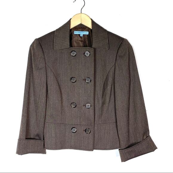 Antonio Melani brown military style blazer suit jacket size 4 - Picture 1 of 5